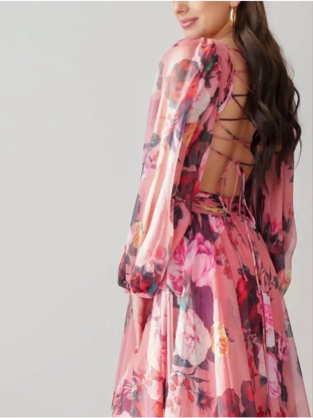 MAC DUGGAL Floral Cutout Open Back Blouson Sleeve Dress